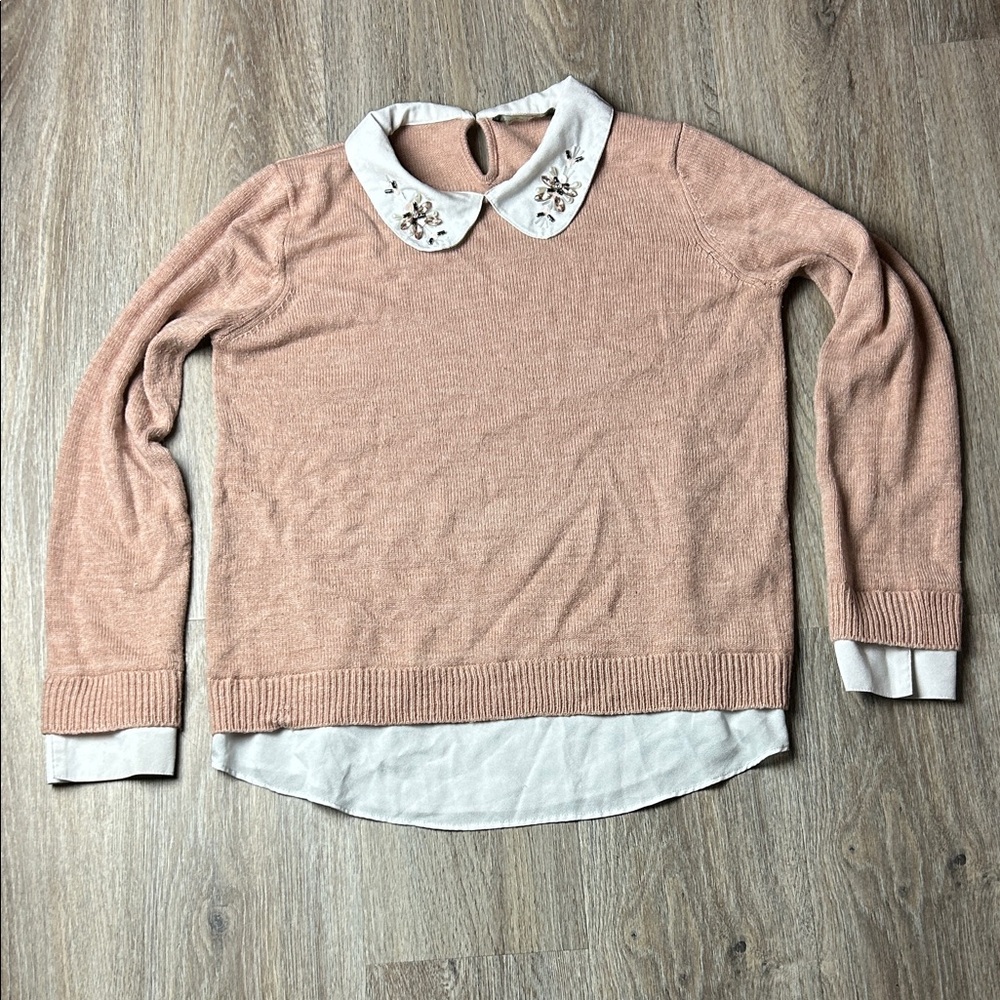 Ivanka Trump Blush Sweater with Embroidered Collar